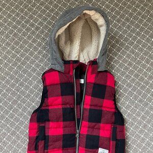 H&M 2-3Y/3-4T Puffer Vest, Red/Black Checked